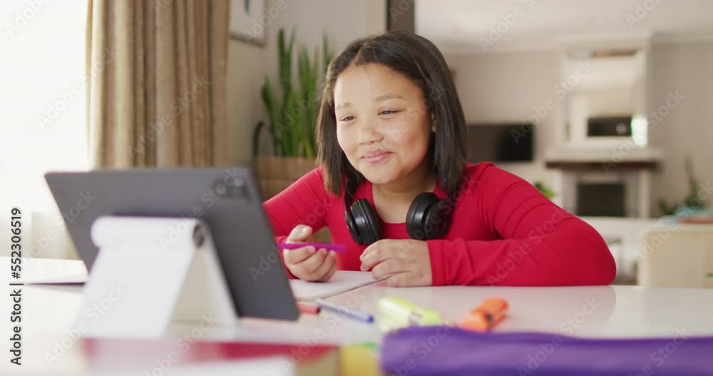 Video of happy asian girl having online lessons Video of happy asian girl having online lessons