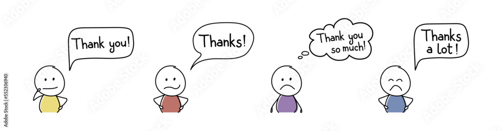 Unhappy hand drawn character with text - thank you, thanks. Vector Unhappy hand drawn character with text - thank you, thanks. Vector