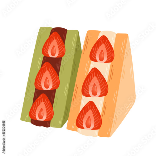 Strawberry fruit sandwich, illustration in a cartoon style. Logo for cafes, restaurants, coffee shops, catering.