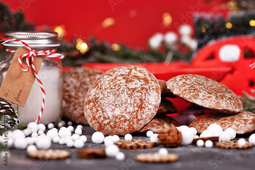 Traditional German round glazed gingerbread Christmas cookie called 'Lebkuchen'