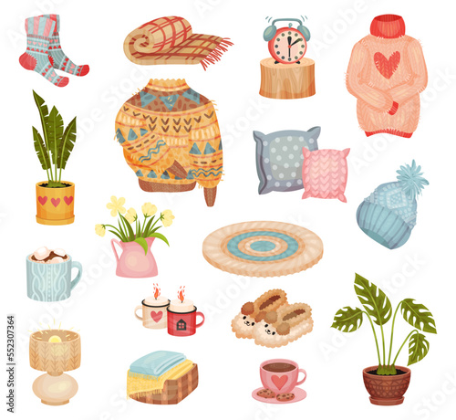 Comfort and Hygge Objects for Cold Autumn and Winter Season Big Vector Set