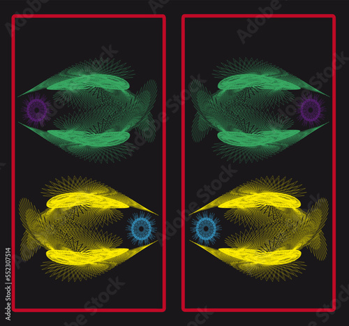 Fishes, abstract composition. Wallpaper Design. Avant-garde art. Modern. Contemporary trendy vector illustration