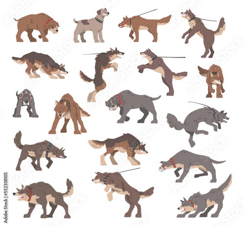 Aggressive Large Dogs Baring its Teeth and Barking Big Vector Set
