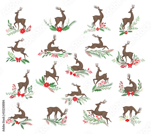 Wallpaper Mural Brown Deer with Antlers and Winter Twigs and Flower Composition Big Vector Set Torontodigital.ca