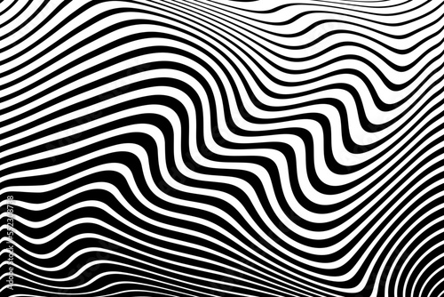 Black and White Wavy Lines Pattern. Abstract Textured Background. © troyka