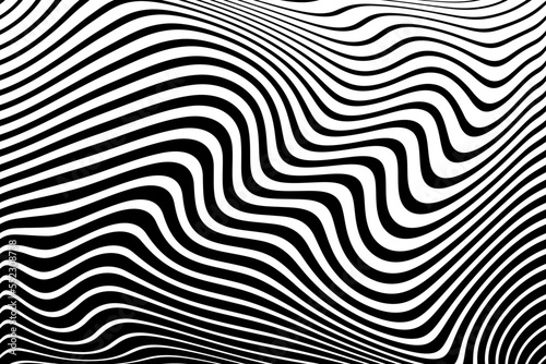 Black and White Wavy Lines Pattern. Abstract Textured Background.