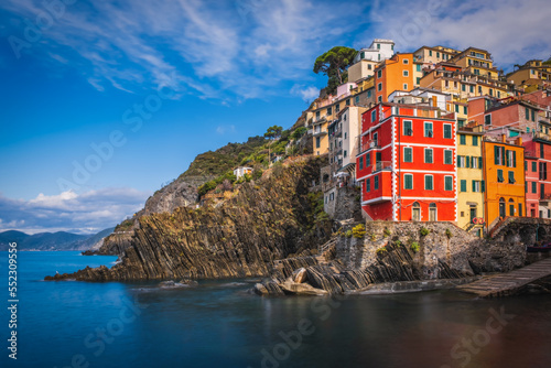 Riomaggiore, Cinque Terre National Park, Liguria, La Spezia, Italy. September 2022. Long exposure picture