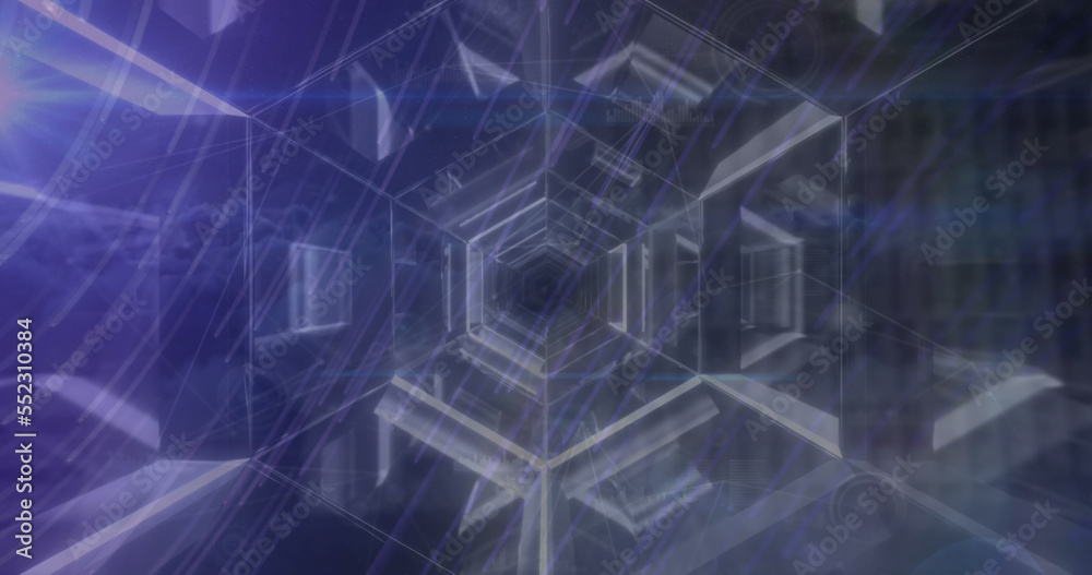 This image shows a digital tunnel with light trails running through it, symbolizing global data proc This image shows a digital tunnel with light trails running through it, symbolizing global data proc