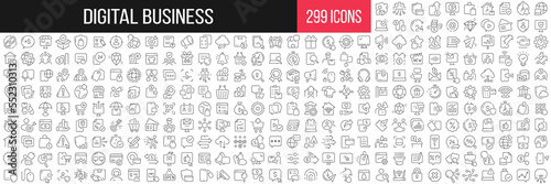 Digital business linear icons collection. Big set of 299 thin line icons in black. Vector illustration