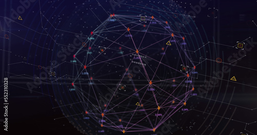 Image of icons  globe and connections in digital space