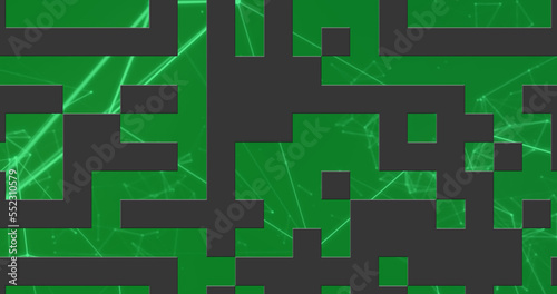 Image of qr code with white network of connections on green background