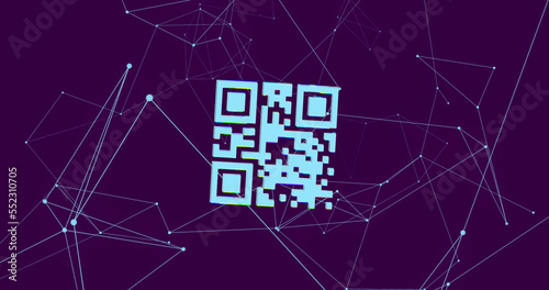 QR code scanner over network of connections against blue background