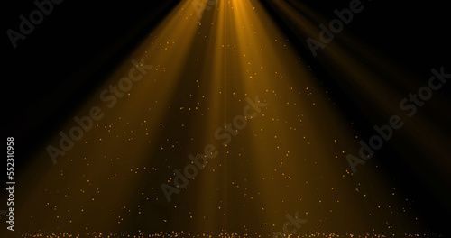 Image of falling confetti and light rays over black background photo