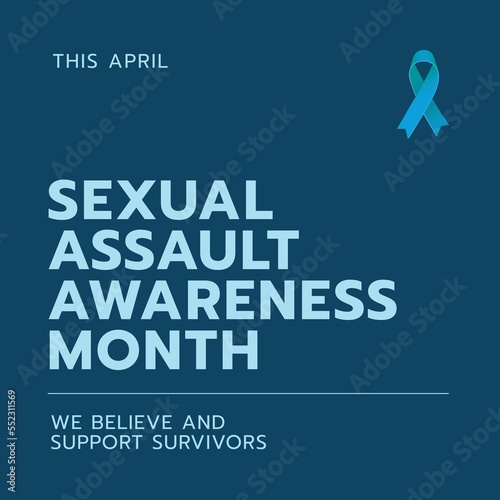 Bilde på lerret Composition of sexual assault awareness month text over cancer ribbon