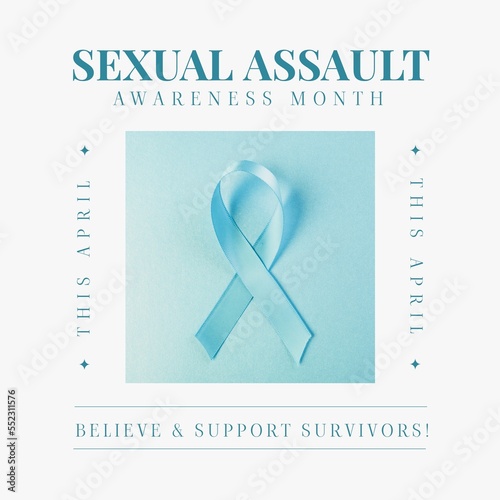 Composition of sexual assault awareness month text over cancer ribbon