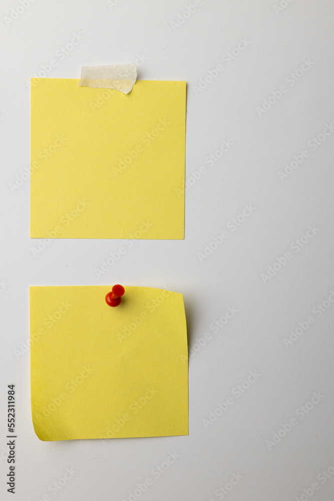 Yellow sticky memo notes and copy space on white background Yellow sticky memo notes and copy space on white background