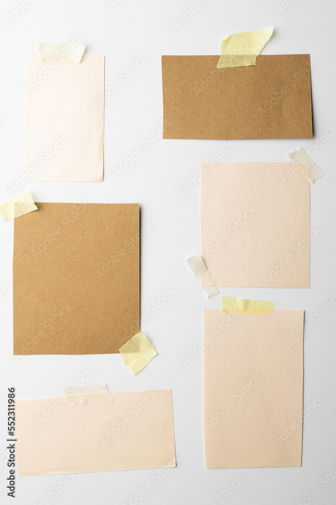 Yellow sticky memo notes and copy space on white background