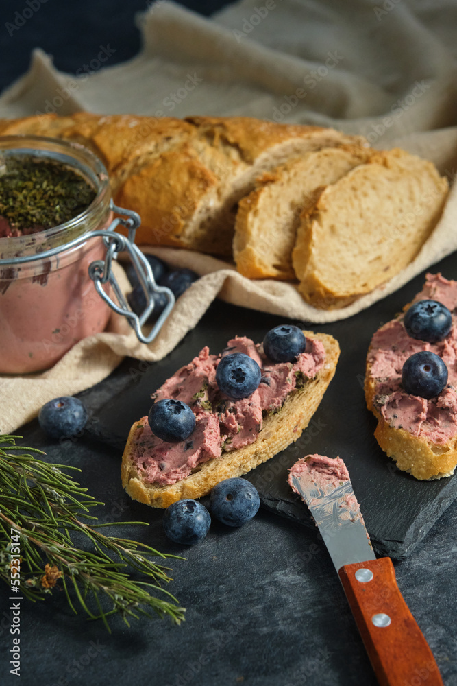 sandwiches with pate and blueberries