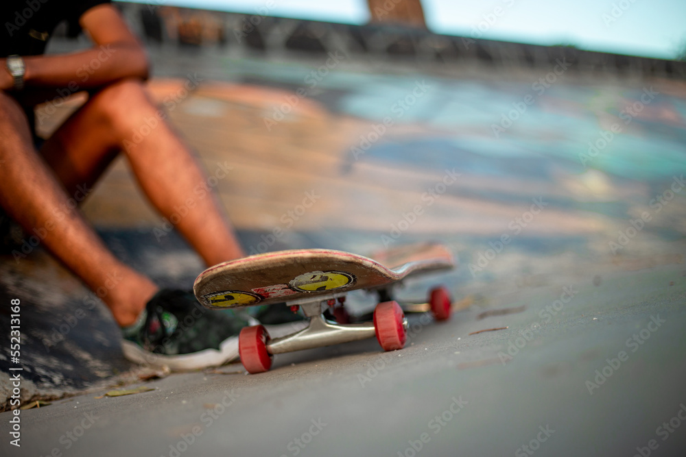 Close-up view of a skateboard