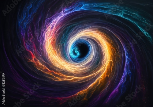 Abstract colorful of spiral and nebula flowing in concept space, science, universe. Generative AI. 