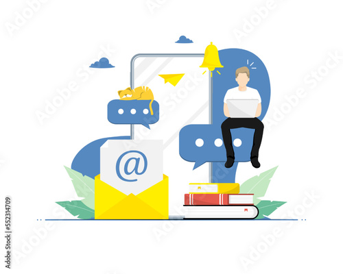 Chatting community concept  Human typing laptop with mail electronic  Digital marketing illustration.