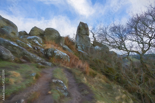 Digital painting of Robin Hood's Stride in the Derbyshire Dales, Peak District National Park. photo