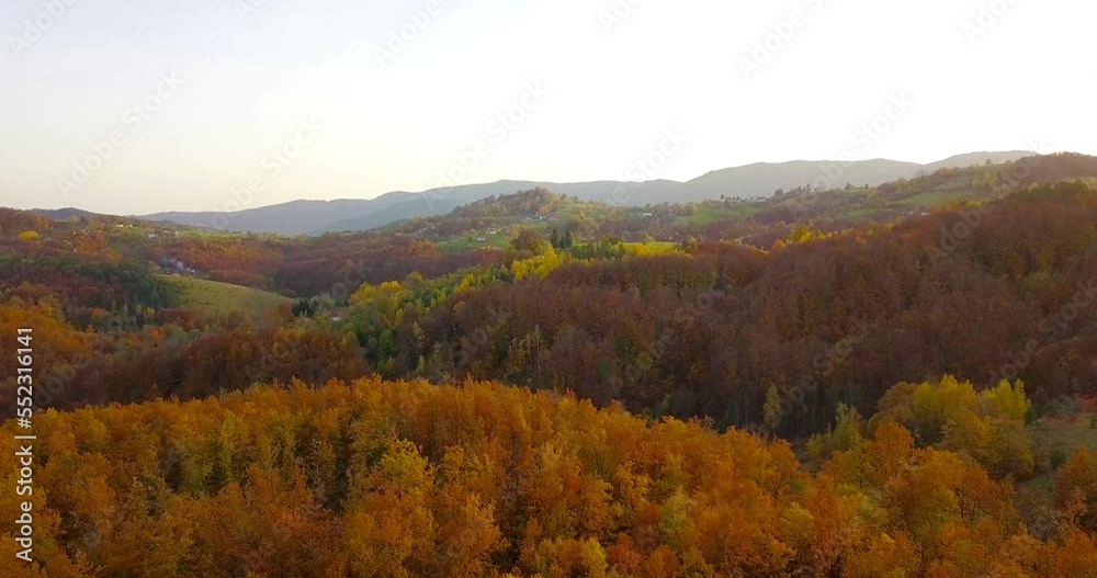 Aerial autumn nature countryside landscape picturesque mountains hills forests meadows Aerial autumn nature countryside landscape picturesque mountains hills forests meadows