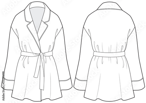 Dressing gown flat technical cad drawing vector template