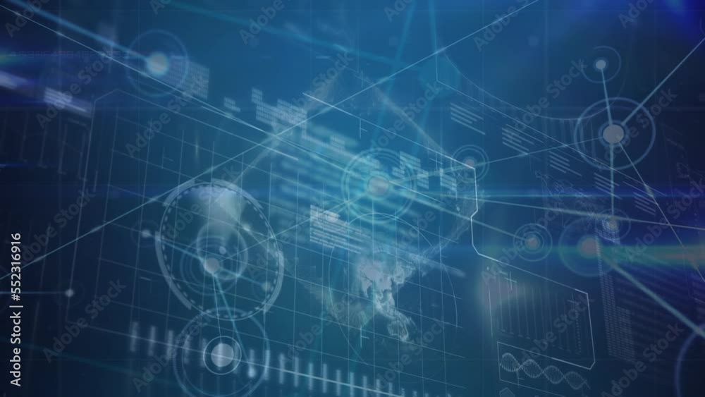Animation of statistics and digital data processing on dark background Animation of statistics and digital data processing on dark background