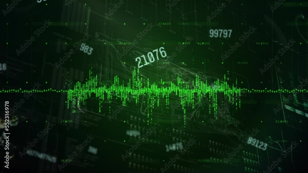 Animation of statistics and digital data processing on dark background Animation of statistics and digital data processing on dark background