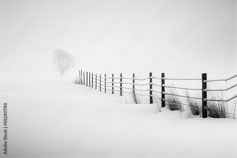 AI art - minimalistic winter landscape
