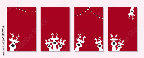 Cute reindeer on a red background. Christmas background, banner ,or card Collection.