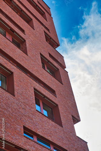a red brick house in germany, Leipzig with blue sky