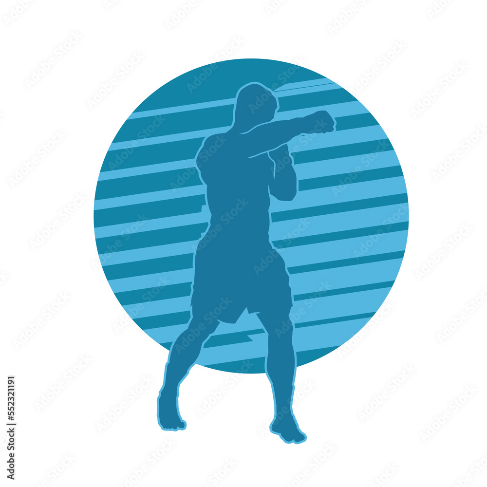Blue Illustration kick boxer isolated vector silhouette.