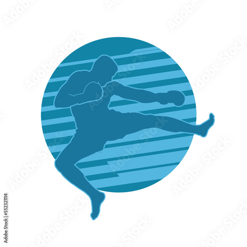 Blue Illustration kick boxer isolated vector silhouette.