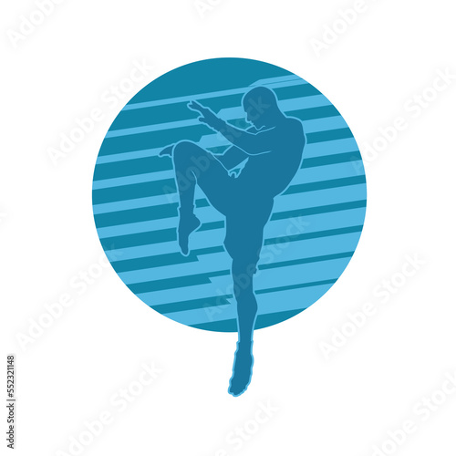 Blue Illustration kick boxer isolated vector silhouette.