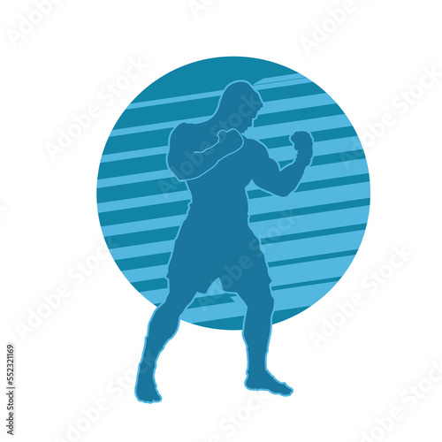 Blue Illustration kick boxer isolated vector silhouette.