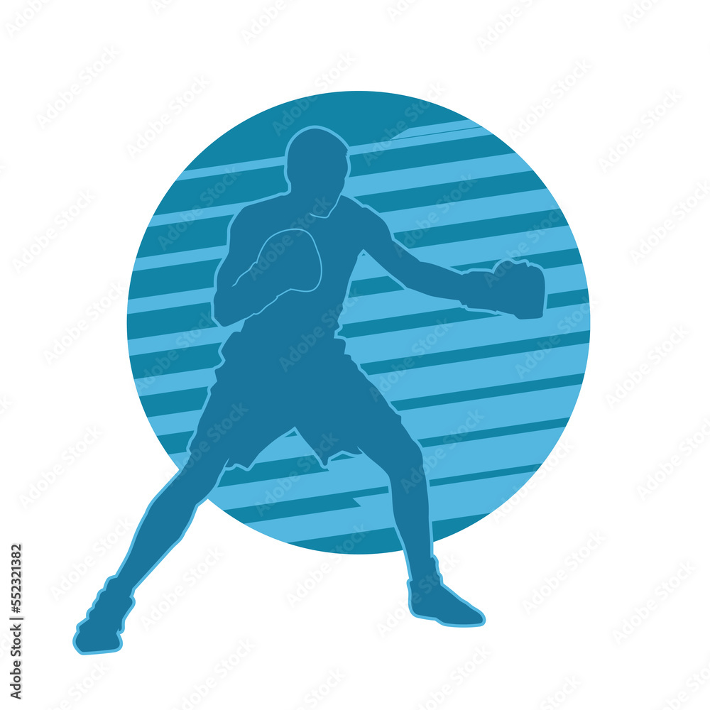 Blue Illustration kick boxer isolated vector silhouette. Blue Illustration kick boxer isolated vector silhouette.