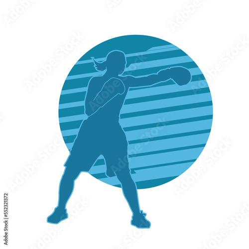 Illustration female kick boxer fighter isolated vector silhouette.