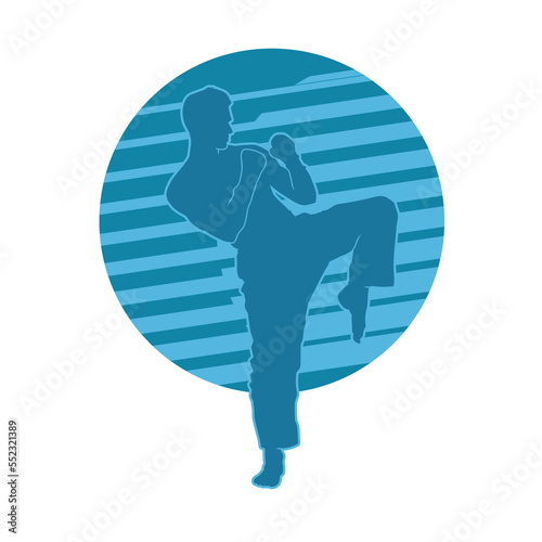 Blue Illustration kick boxer isolated vector silhouette.