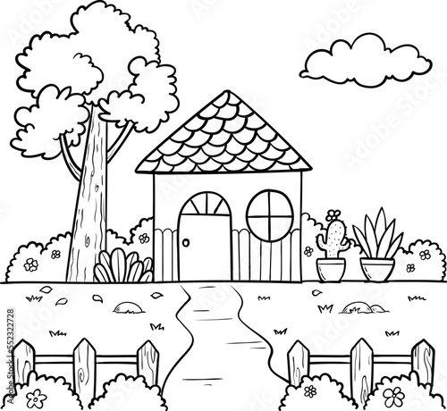 Coloring pages House. Hand drawn coloring book for children and adults
