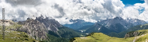 Famous Tre Cime di Lavaredo at summer time. Landscape of Alps Mountains. Dolomites, Alps, Italy, Europe (Drei Zinnen) © hajdar