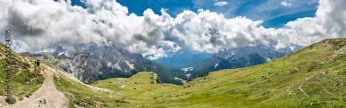 Obraz na płótnie Famous Tre Cime di Lavaredo at summer time. Landscape of Alps Mountains. Dolomites, Alps, Italy, Europe (Drei Zinnen) w salonie