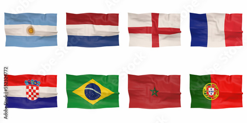 all flags of the quarterfinalists for football 2022 3d-rendering
