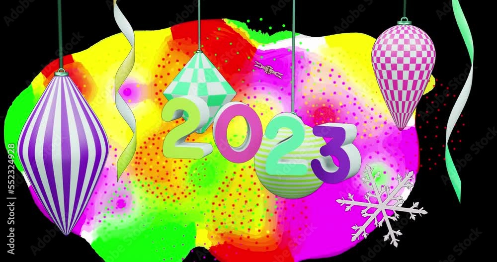Animation of 2023 text over shapes moving