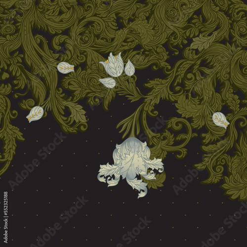 Floral vintage element. Enchanted Vintage Flowers. Arts and Crafts movement i...
