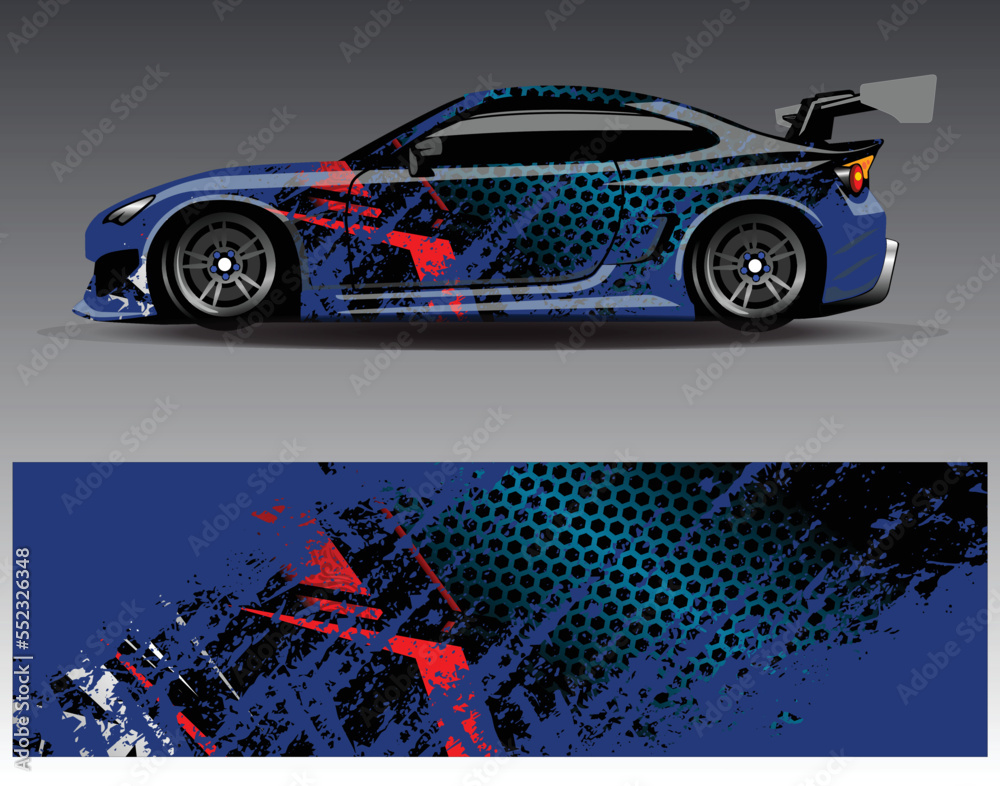 Car wrap design vector. Graphic abstract stripe racing background kit designs for wrap vehicle race car rally adventure and livery Car wrap design vector. Graphic abstract stripe racing background kit designs for wrap vehicle race car rally adventure and livery