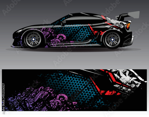 Car wrap design vector. Graphic abstract stripe racing background kit designs for wrap vehicle  race car  rally  adventure and livery