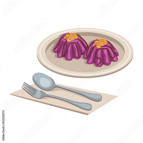 Georgian national food. Pelamushi. Dessert, sour from grape juice and flour. Vector graphic.	