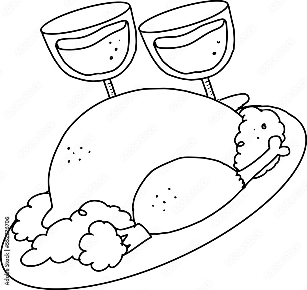 hand drawn Roasted Chicken hand drawn Roasted Chicken